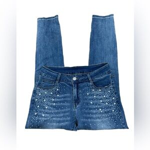 Vocal Size Large 28” Waist Women’s Rhinestone Pearls Bedazzled Jeans Denim Jean